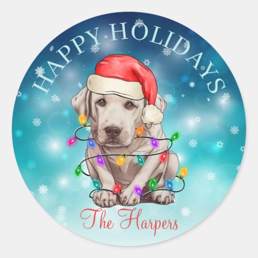 Kute kerstmis Prettige feestdagen Dog Pet Custom Ronde Sticker (Voorkant)