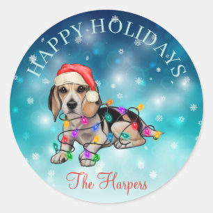 Kute kerstmis Prettige feestdagen Dog Pet Custom Ronde Sticker