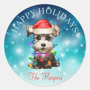 Kute kerstmis Prettige feestdagen Dog Pet Custom Ronde Sticker