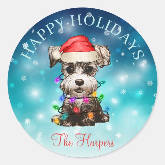 Kute kerstmis Prettige feestdagen Dog Pet Custom Ronde Sticker (Voorkant)