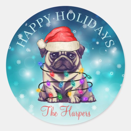Kute kerstmis Prettige feestdagen Dog Pet Custom Ronde Sticker (Voorkant)