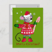 Kute kerstmuis feestdagenkaart (Voorkant / Achterkant)