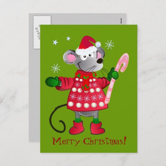 Kute kerstmuis feestdagenkaart (Voorkant / Achterkant)