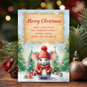 Kute kerstmuis feestdagenkaart