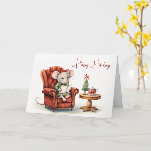 Kute kerstmuis kaart (Gele Bloem)