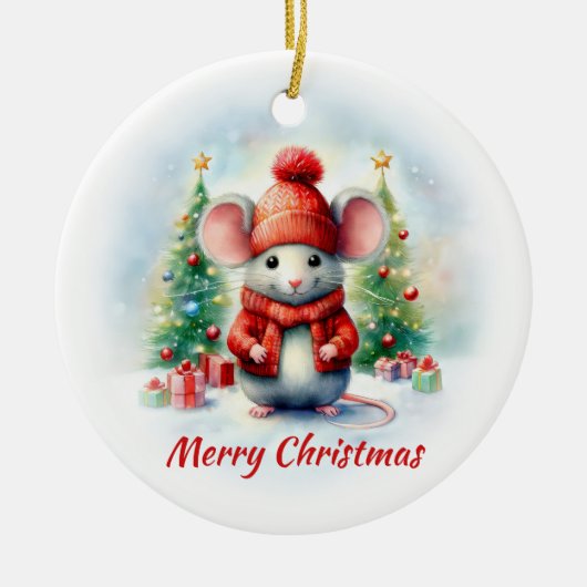 Kute kerstmuis keramisch ornament (Voorkant)