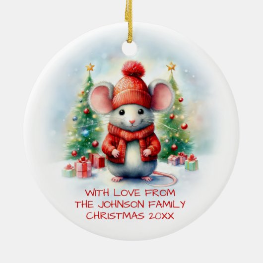 Kute kerstmuis keramisch ornament (Achterkant)
