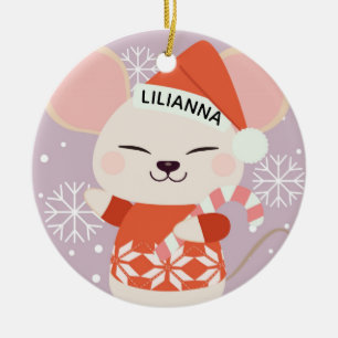 Kute kerstmuis keramisch ornament
