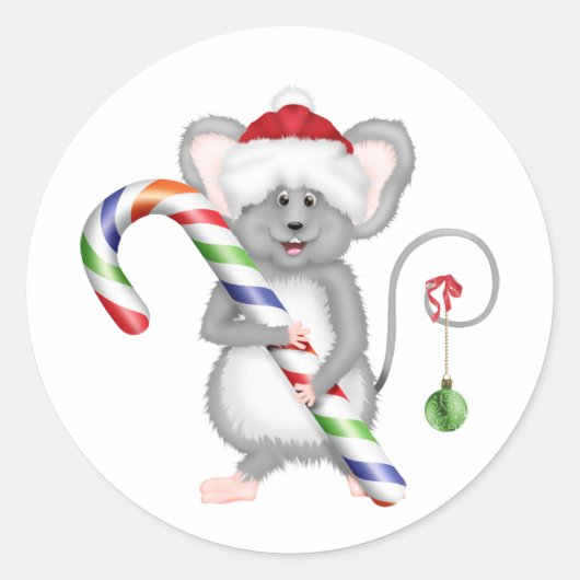 Kute kerstmuis met Santa Hat Ronde Sticker (Voorkant)