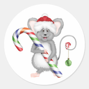 Kute kerstmuis met Santa Hat Ronde Sticker