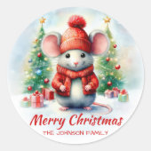 Kute kerstmuis ronde sticker (Voorkant)