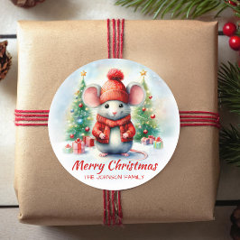 Kute kerstmuis ronde sticker