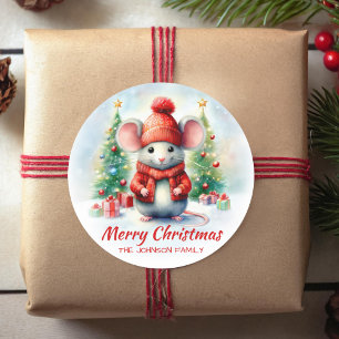 Kute kerstmuis ronde sticker