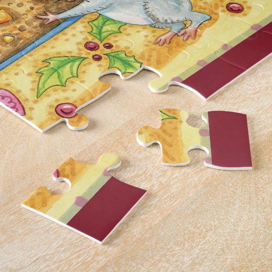 Kute kerstmuizen met een broekdessert legpuzzel (Zijkant)