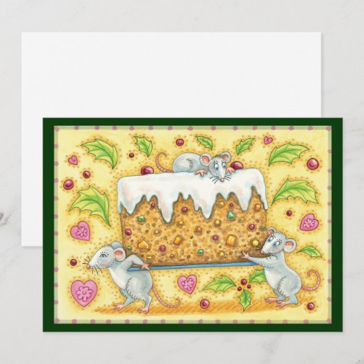 Kute kerstmuizen met een fruitdienblad feestdagenkaart (Voorkant / Achterkant)