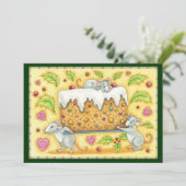 Kute kerstmuizen met een fruitdienblad feestdagenkaart (Staand voorkant)