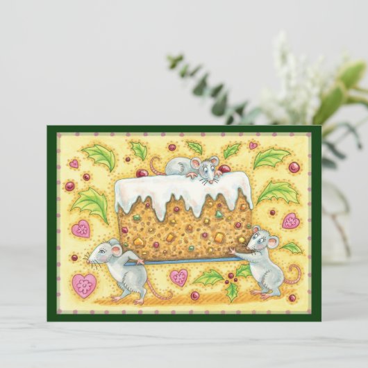 Kute kerstmuizen met een fruitdienblad feestdagenkaart (Staand voorkant)