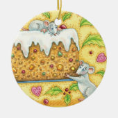 Kute kerstmuizen met een fruitdienblad keramisch ornament (Voorkant)