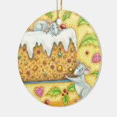 Kute kerstmuizen met een fruitdienblad keramisch ornament (Links)