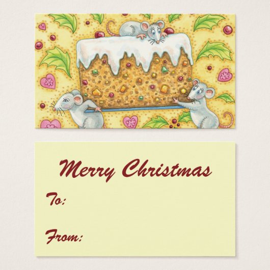 Kute kerstmuizen met een fruitdienblad visitekaartjes (Voorkant /achterkant)