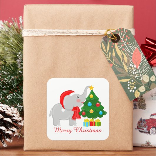 Kute kerstolifant tree add message sticker (Feestdagen)