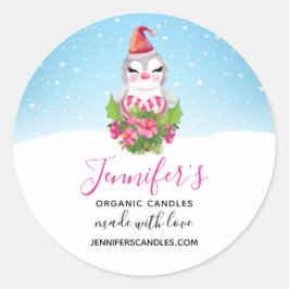 Kute kerstpinguïn in Santa Hat Business Ronde Sticker