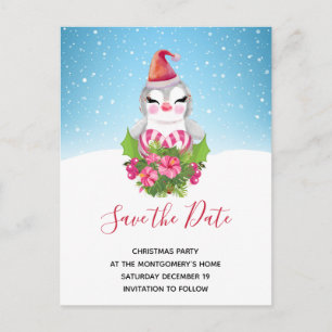 Kute kerstpinguïn in Santa Hat Save the Date Uitnodiging Briefkaart