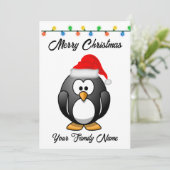 Kute kerstpinguïn met een kerstman feestdagenkaart (Staand voorkant)