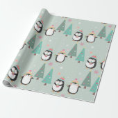 Kute kerstpinguïns cadeaupapier (Uitgerold)