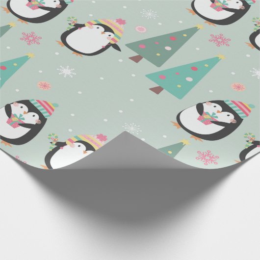 Kute kerstpinguïns cadeaupapier (Hoek)