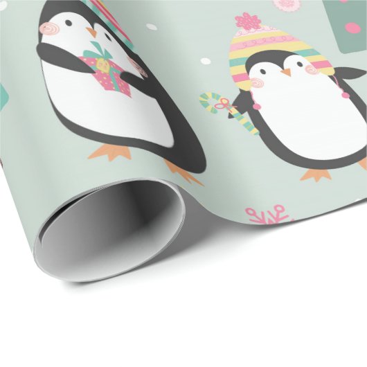 Kute kerstpinguïns cadeaupapier (Rol Hoek)