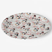 Kute kerstpinguïns Harten en Snoepjes Patroon Papieren Bordje (Gekanteld)