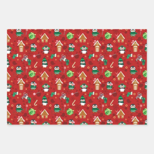 Kute kerstpinguïns inpakpapier vel (Voorkant 2)