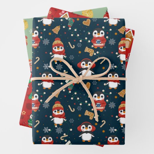 Kute kerstpinguïns inpakpapier vel (In situ)