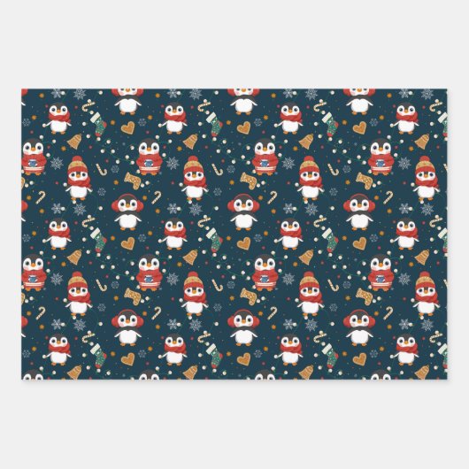Kute kerstpinguïns inpakpapier vel (Voorkant)