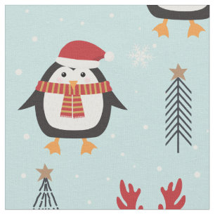 Kute kerstpinguïns op het Pine Trees Pattern Stof