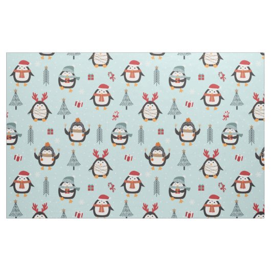 Kute kerstpinguïns op het Pine Trees Pattern Stof (Fat Quarter)