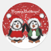 Kute kerstpinguïns ronde sticker (Voorkant)