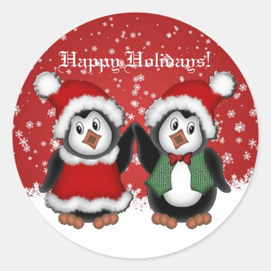Kute kerstpinguïns ronde sticker (Voorkant)