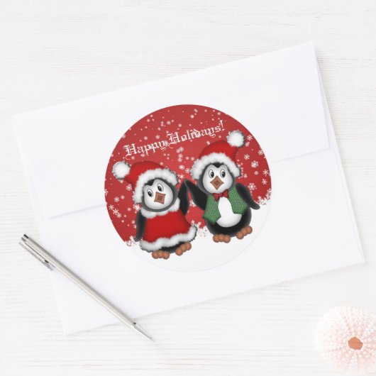 Kute kerstpinguïns ronde sticker (Envelop)