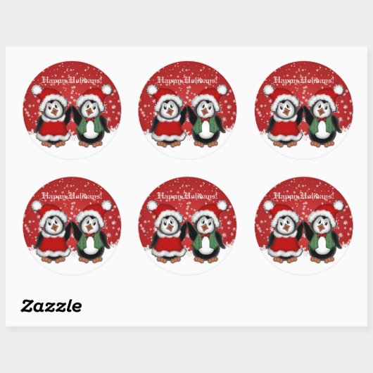 Kute kerstpinguïns ronde sticker (Vel)