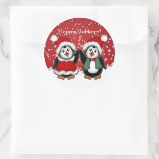 Kute kerstpinguïns ronde sticker (Tas)