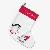 Kute kerstpinguïns Slapende Moeder Baby Naam Grote Kerstsok (Voorkant (Hangend))