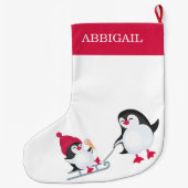 Kute kerstpinguïns Slapende Moeder Baby Naam Grote Kerstsok (Achterkant)