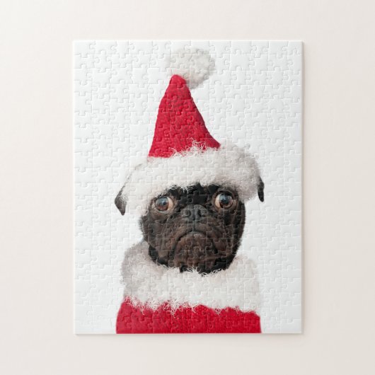Kute kerstpug-puppy Santa Legpuzzel (Verticaal)