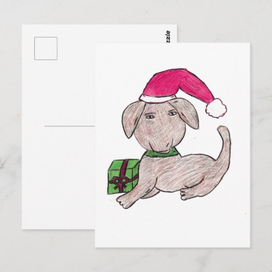 Kute kerstpuppy briefkaart (Voorkant / Achterkant)