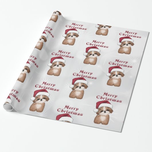 Kute kerstpuppy cadeaupapier (Uitgerold)