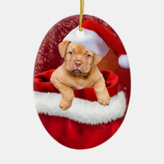 Kute kerstpuppy keramisch ornament (Voorkant)