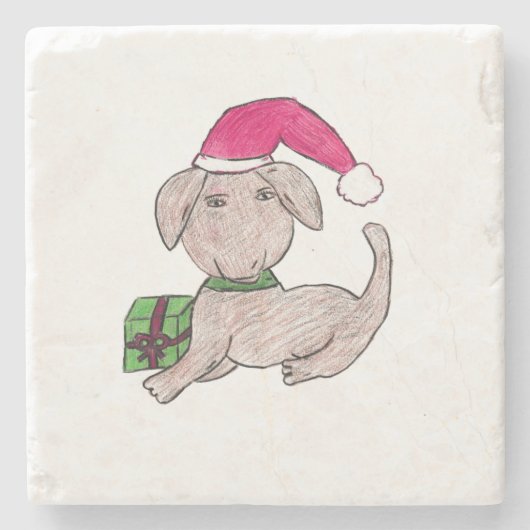 Kute kerstpuppy stenen onderzetter (Voorkant)