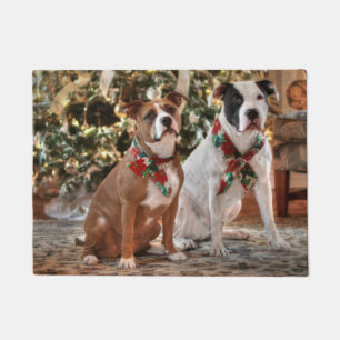 Kute kerstredding Pitbull and America Bull Dog Deurmat